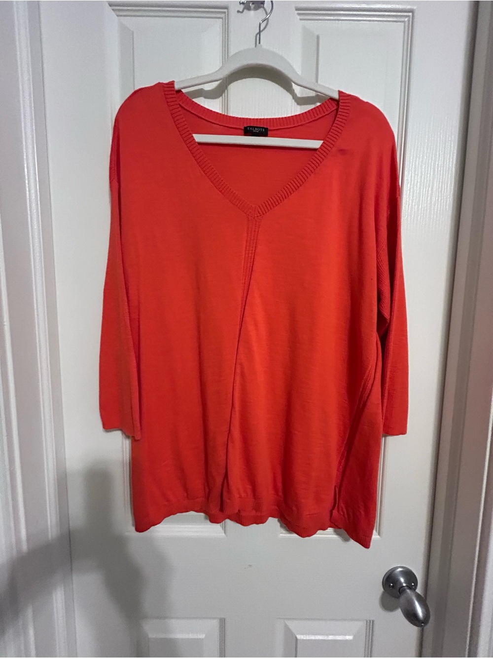 Talbots Orange V-Neck Lightweight Cotton Sweater